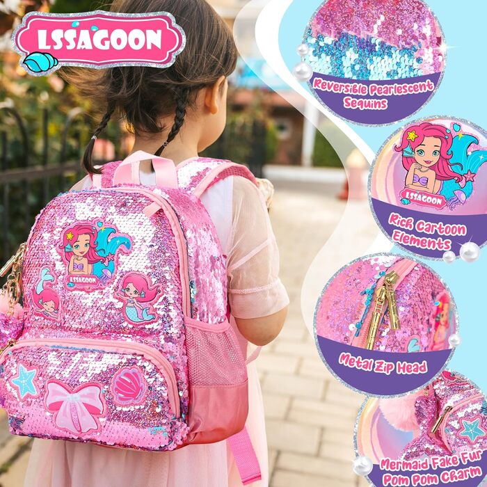 Рюкзак для дівчинки Єдиноріг, дитячий рюкзак з паєтками, персоналізований рюкзак Kawaii для школи/садочка, подарунок на день народження/Новий рік (рожевий, 38 см)