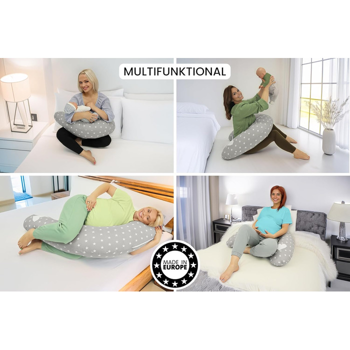 Подушка для вагітних Amilian Stillkissen XXL з зірками (сіра) - подушка для сну на боці та годування
