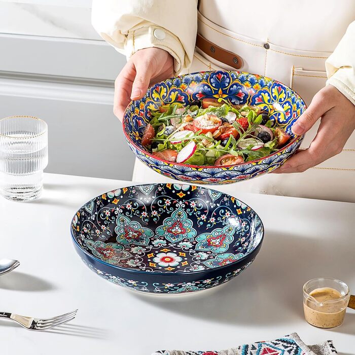 Набір салатників та тарілок HENXFEN з порцеляни (4 шт.) - 1330 мл, богемський стиль