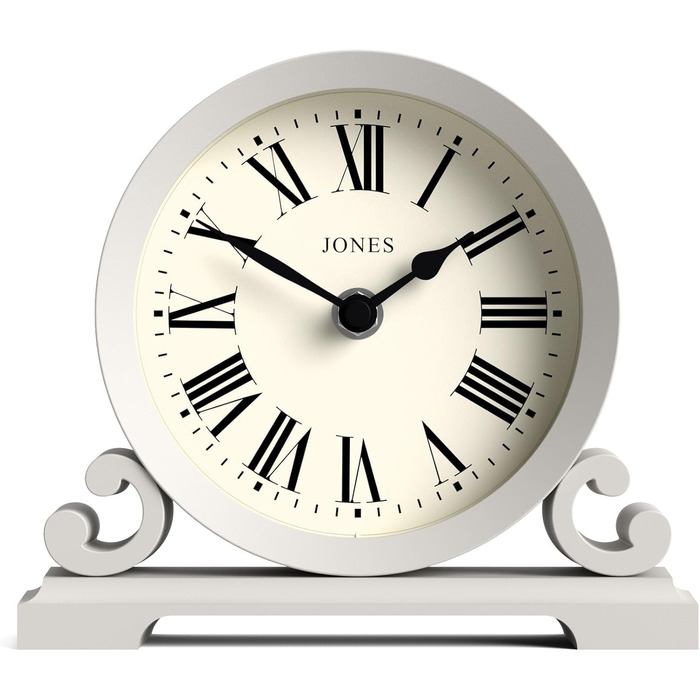 JONES CLOCKS® Saloon Table Clock | Traditional Double-Scroll Design | | Roman Numerals | Classic style for desk, table, shelf or bedside table. (Gray)