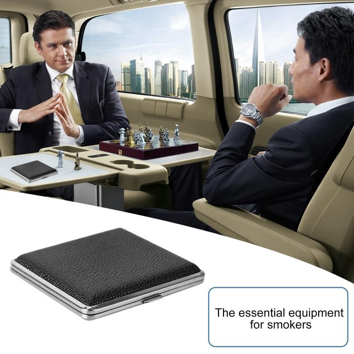 Чохол для сигарет на 20 сигарет, чорний, з кліп-застібкою, PU шкіра, 10 x 9.5 x 1.9 см