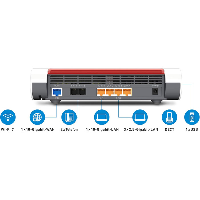 Fritz!Box 4690: Wi-Fi 7 Mesh Роутер для кабелю, DSL або оптики, до 6960 Мбіт/с, 1x 10G WAN, 3x 2.5G LAN