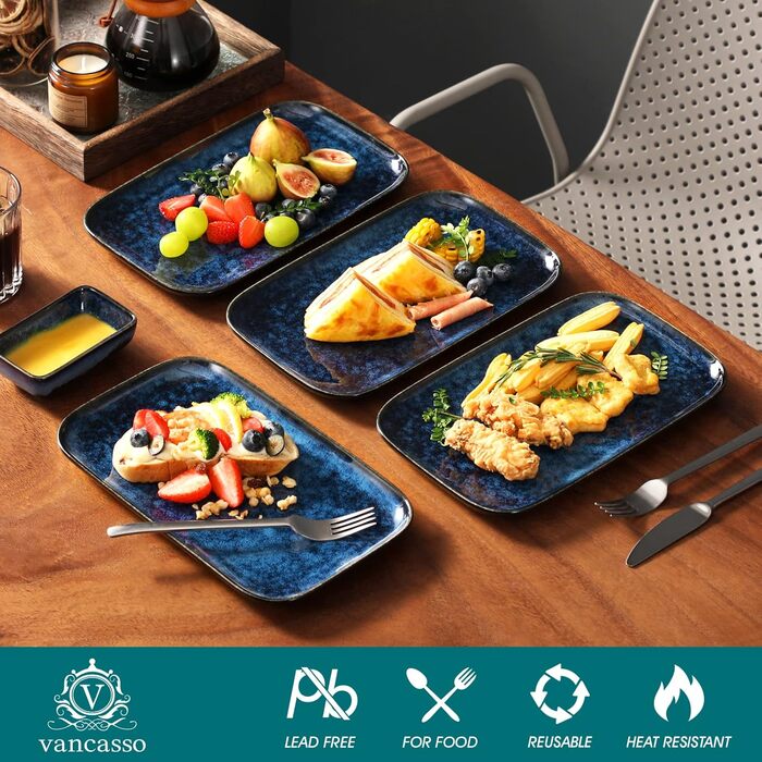 Набір тарілок Vancasso Stern для 4 осіб: сервірувальні, десертні, для тортів, сніданок, 4 шт. (блакитно-зелений)