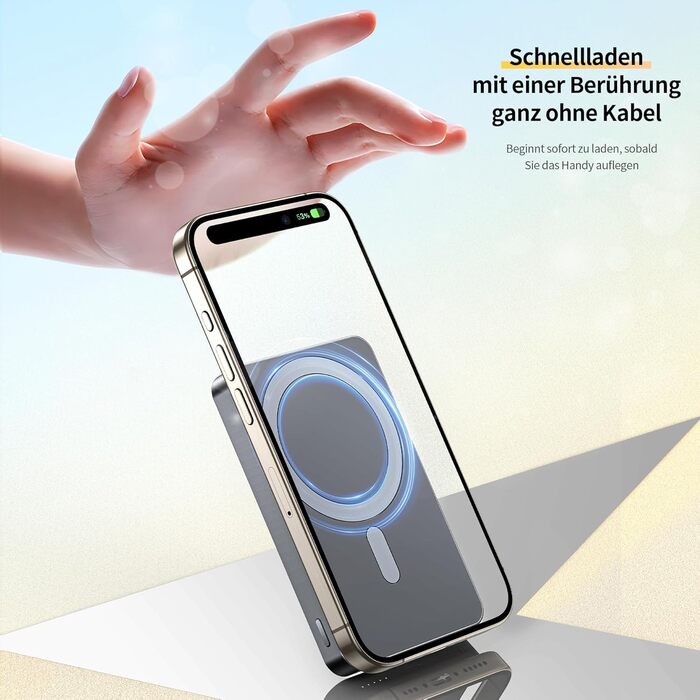 Портативний зарядний Power Bank Portentum MagSafe 10000 mAh: Швидка зарядка 22.5W, Qi 15W, USB-C, USB-A, Ultra-Slim 14mm для iPhone, Samsung, смартфонів, планшетів