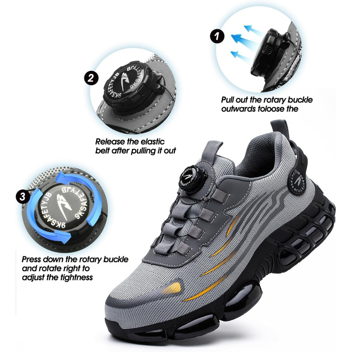 Черевики безпеки для чоловіків та жінок. Спортивні, дихаючі, з металевим підноском, антиковзаючі. Розміри 36-46 EU, колір сірий.