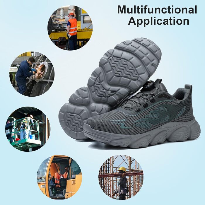 Черевики безпеки унісекс для чоловіків та жінок. Спортивні робочі черевики з металевим капами. Дихаючі, легкі, розміри 38-46 EU, сірий колір.