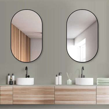 Круглий настінний дзеркало HOKO Design 50x90 см з металевим каркасом (чорний). Можлива вертикальна та горизонтальна установка. Для ванної, коридору, спальні, вітальні та їдальні.