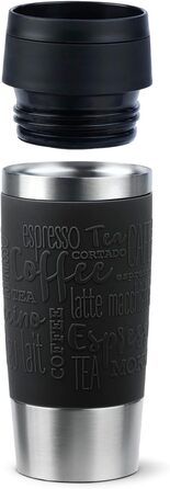 Термокружка Emsa N20202 Travel Mug Classic, 0.36 л, нержавіюча сталь, чорна | Зручний гвинтовий закриття, 4 год гаряче та 8 год холодне, 100% герметична, для миття в посудомийній машині, 360° отвір для пиття