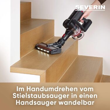 Бездротовий акумуляторний пилосос SEVERIN HV 7166 (Чорний): 60 хв роботи, 2-в-1, для тварин, легкий, без мішка, 400 Вт