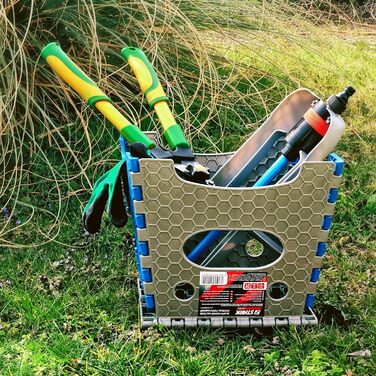 Складний стілець Stark – стілець-табурет, 120 кг, з ручкою, антиковзкий для кухні, ванної, саду та майстерні, компактний (сіро-блакитний), 27 см