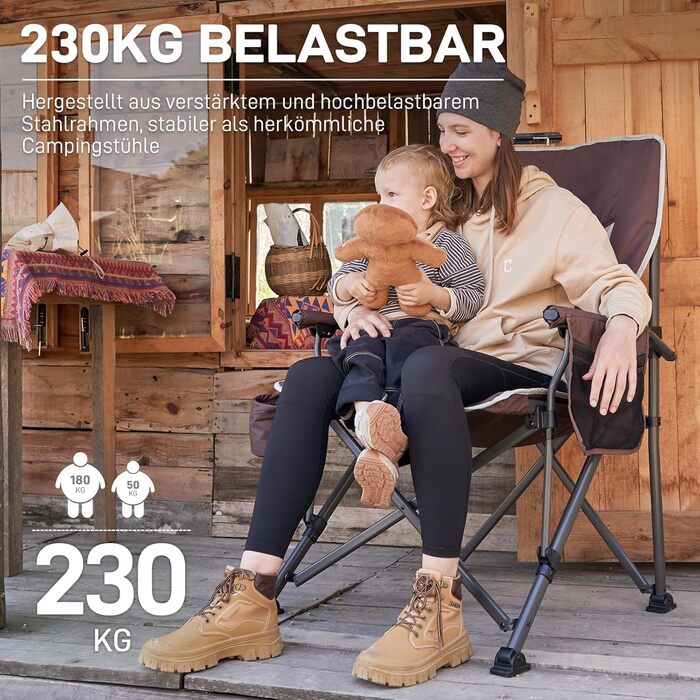 Крісло для кемпінгу EVER ADVANCED, складне, 230 кг, XL, широке сидіння 62 см, з кишенею та тримачем для напоїв, для кемпінгу, відпочинку на природі, балкону, саду (Червоний, Класичний)