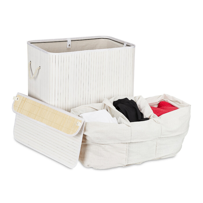 Relaxdays Bamboo Laundry Basket with 3 Compartments