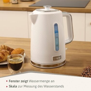 Набір для сніданку Briebe Elegance: тостер на 2 підсмажування, 7 рівнів підсмажування + чайник 1,7 л, 2200 Вт, BPA-free, сучасний дизайн (білий)