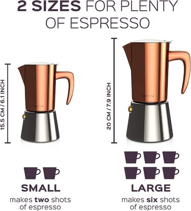 bonVIVO Espresso Maker Induction Compatible - Stainless Steel Coffee Maker in Black Finish w. Water Kettle & Filter - Moka Pot 6 Cups - 300 ml - Christmas Gifts for the Household Black 6 Cups - 300 ml