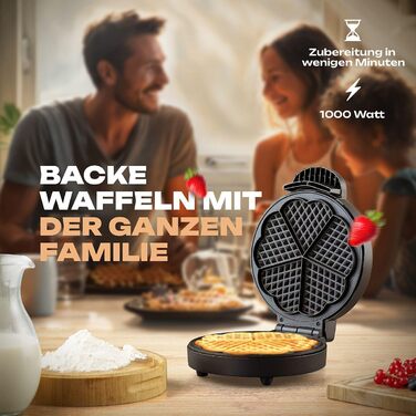 Вафельниця Bomann WA 1365 CB Single з антипригарним покриттям, Ø 18 см, форма серця, регулювання ступеня прожарювання, індикатор нагріву, сталева вставка, 1000W