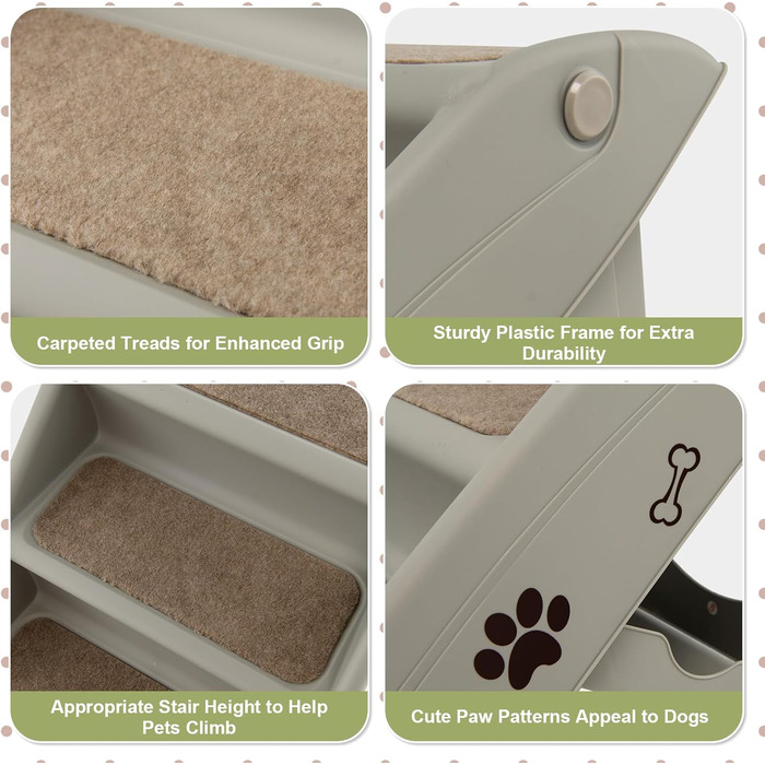 Сходинка для тварин SOARS: 4 сходинки, килимок з фетру, для котів та собак до 60 кг, сірий колір