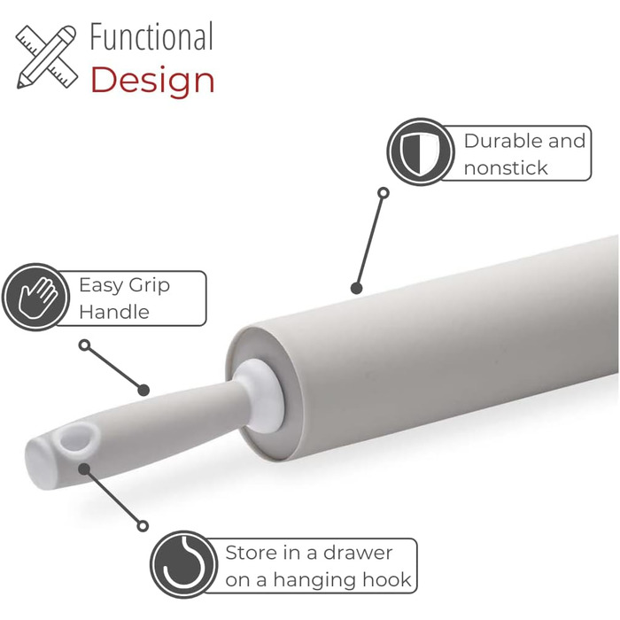 HusMait Silicone Rolling Pin – Premium Kitchen Baking Stick for Rolling and Baking – Ideal for Making Dough, Bread, and Pizza