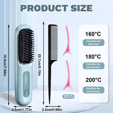 Бездротова щітка-випрямляч для волосся Mini Hair Straightener, 160-200°C, LED дисплей, 3 температурні режими, M2