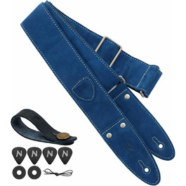 Гітарний ремінь Nefelibata з повного нубуку, 2' з кишенею для медіатора, для бас-, електро- та акустичної гітари, з медіаторами, кнопками та застібками (Star Black) (B#-haze Blue)