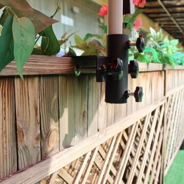 VANROUG Robust Balcony Umbrella Holder, Clamp, Garden Fence, Parasol, Terrace Decking, Clamping Range (20 mm - 63 mm), Umbrella Diameter (23 mm - 38 mm) (black)