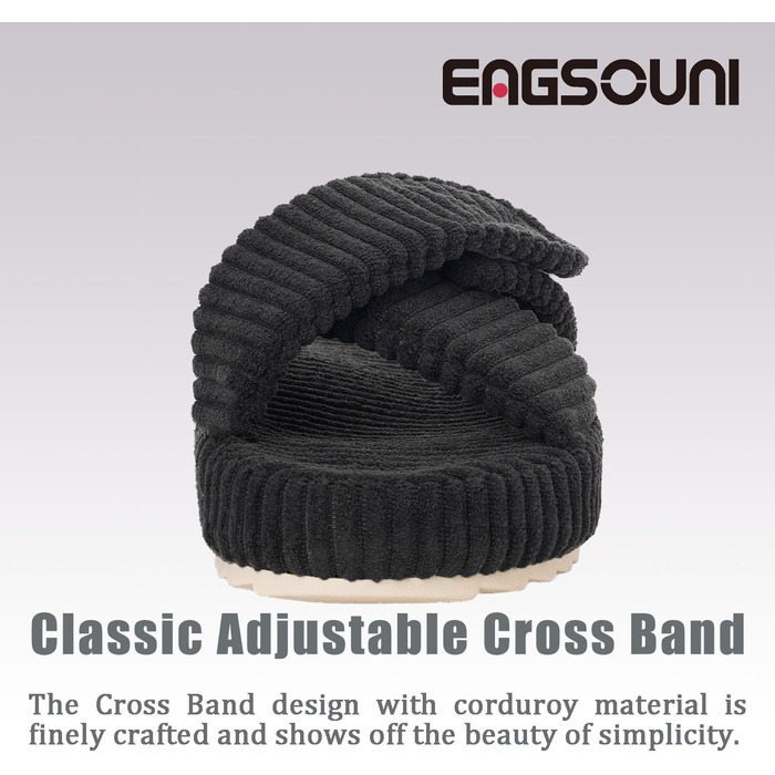 Зручні домашні тапочки з меморі-піною для жінок. Чорні, з перехресними ремінцями, антиковзаючі, розмір 37/38 EU