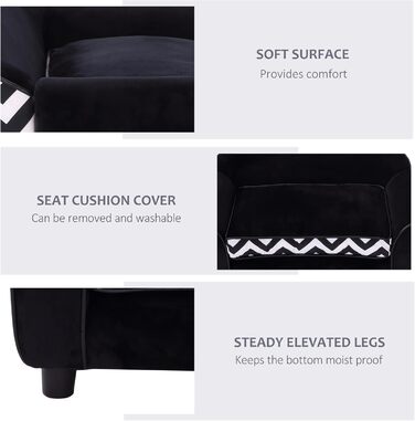 Pawhut Софа для домашніх тварин: зручне ліжко-софа для собак та котів з подушкою (чорний)