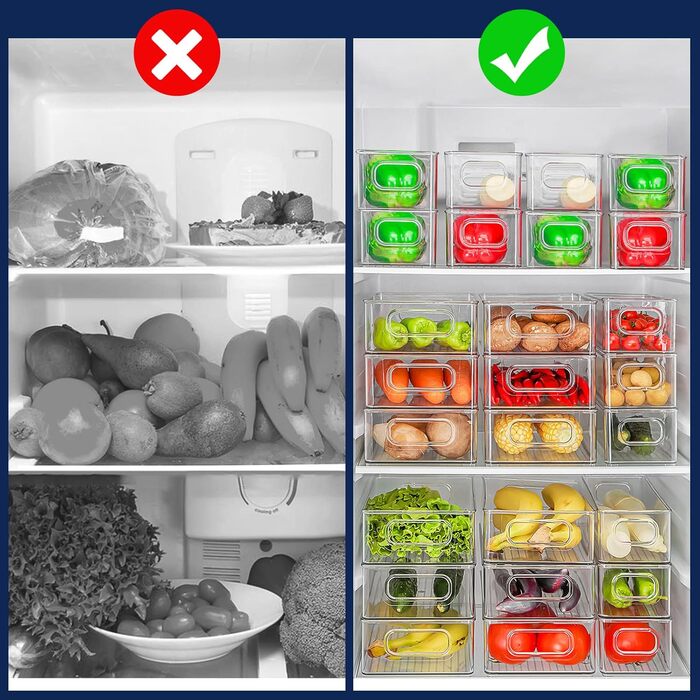 Stackable Refrigerator Organizer, Storage Box Kitchen Organizer, Pantry Food Container Transparent Containers for Refrigerator, Kitchen, Cabinets
