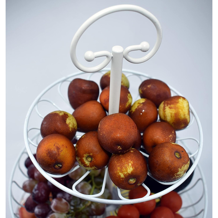 Металевий кошик для фруктів та овочів з ручкою - 3 яруси, великий, з нержавіючої сталі, з циркуляцією повітря (45см, Ø30-24-16.5см), білий