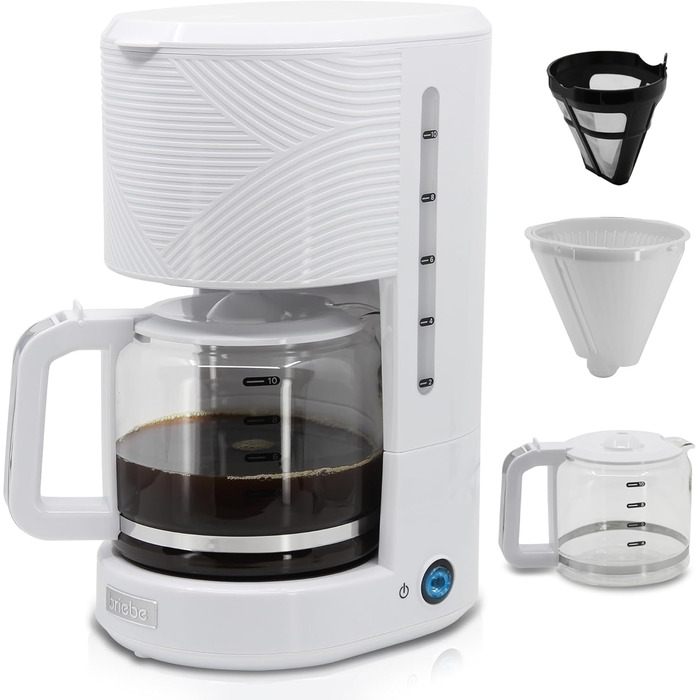 Набір Elegance Set: тостер з широкими слотами (2 шт.), електрочайник 1,7 л (бездротовий, 2200 Вт, BPA-free) + кавомашина з фільтром на 10 чашок (1,25 л), білий