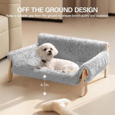 MEWOOFUN Elevated Cat Bed Sofa made of Wood, Sturdy Large Cat Sofa – Fashionable Cat Stool with Removable Mattress Cover, Supports up to 10 kg (70x53cm, Grey)