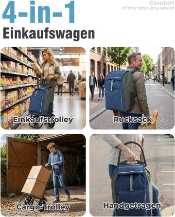 Складаний візок для покупок Homecall 50L з охолодженням та сумкою, 3 в 1 (блакитний & сірий)