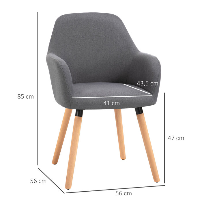 HOMCOM Dining Chair Upholstered Chair with Anti-Slip Dark Grey Linen Fabric Beechwood 56x60x85 cm for Living Room & Dining Area