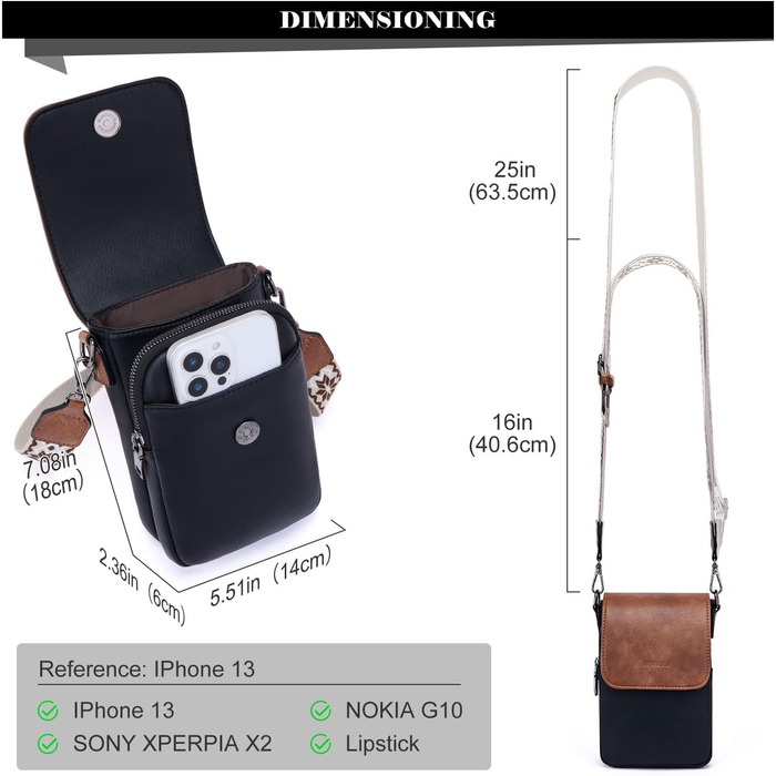 Сумка-органайзер на шию MUIIKOLA з RFID-захистом для смартфонів, жіноча, екошкіра, велика місткість, чорно-коричнева