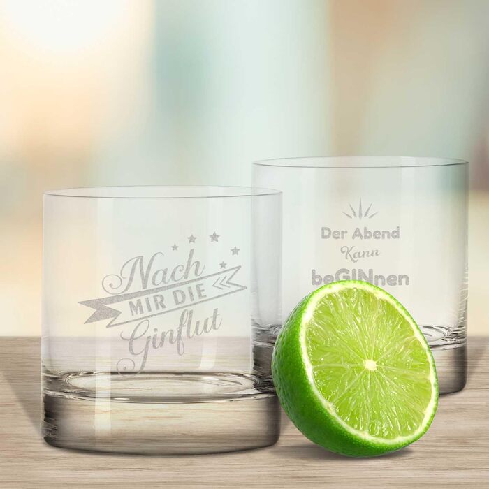 Set of 4 ENGRAVED GIN Glasses - After me, the gin flood & The evening can beGIN - Funny birthday gift - Party set - GIN sayings - GIN lovers - Gift for partner & friend