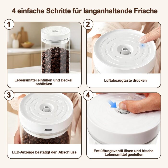 Герметичний контейнер для кави на 1100 мл з нержавіючої сталі, вакуумний, з клапаном, для кавових зерен, чаю, горіхів, печива, какао - білий