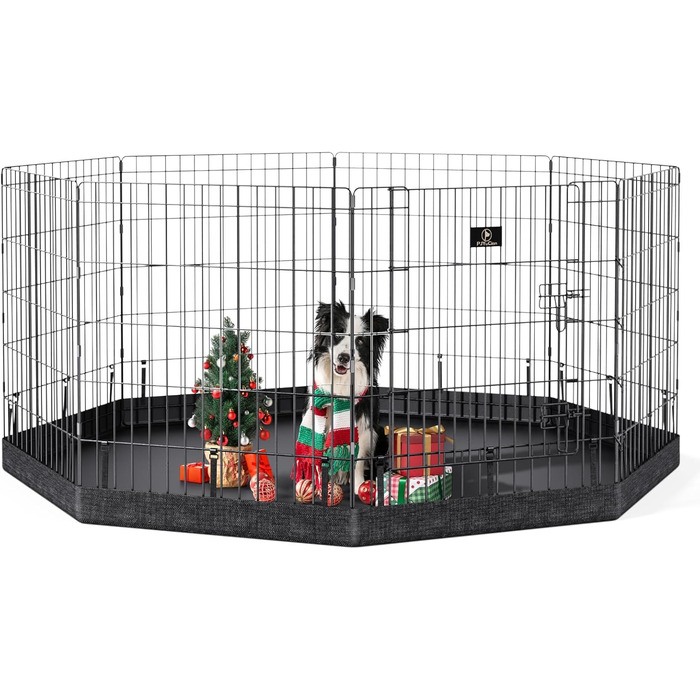Клітка-загончик для собак PJYuCien, 8 панелей, 61 см, для дому, з підлогою, металева, складна, для цуценят, тренувальний загін, для малих тварин, чорна