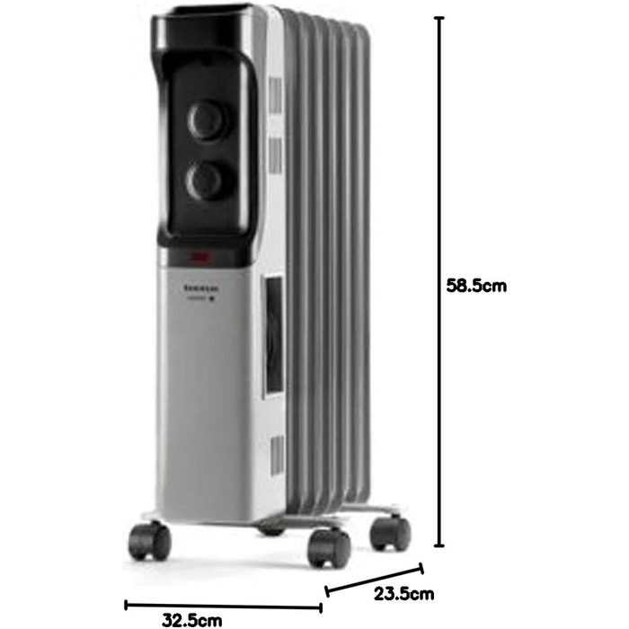 Олійний радіатор Taurus Dakar 1500W з 7 елементами, термостат, захист від перегріву, сірий колір