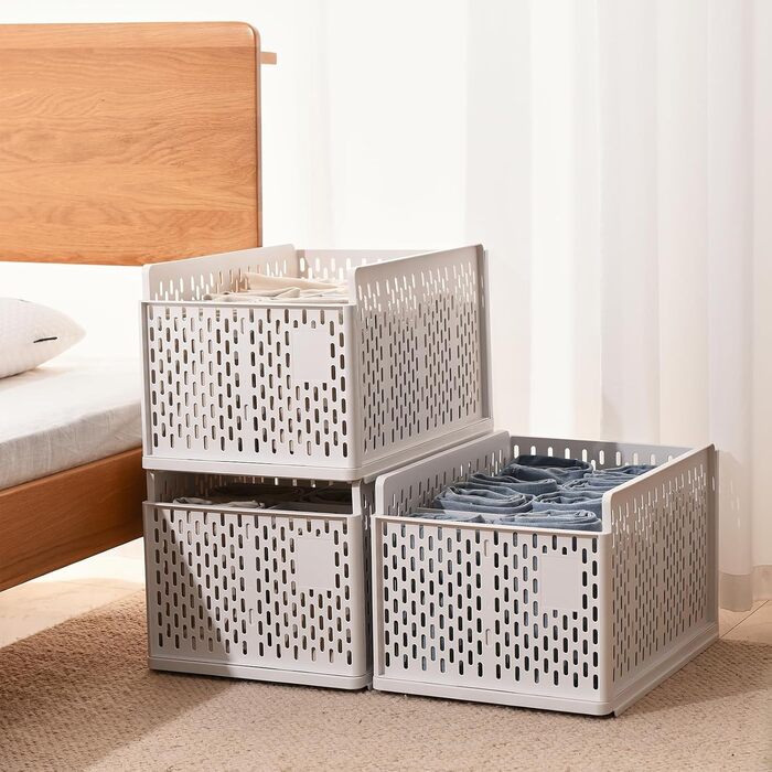 RMAN 4-Piece Closet Organizer Stackable Foldable Closet Organizer for Drawers, Closet Organizer, Storage Boxes, Kitchen, Bathroom (Beige)