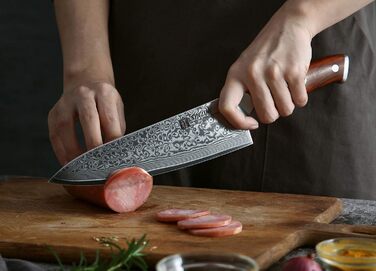 XINZUO 21cm Damascus Chef's Knife - 67 Layer Damascus Steel Gyuto Knife for Meat, Fish & Vegetables - Professional Handcrafted Kitchen Knife with Ergonomic Rosewood Handle