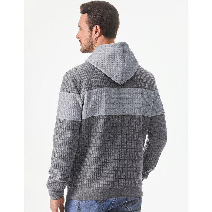 Худі чоловіче з довгим рукавом, теплий світшот з капюшоном, кольоровий блок, модель A (темно-сірий, L)