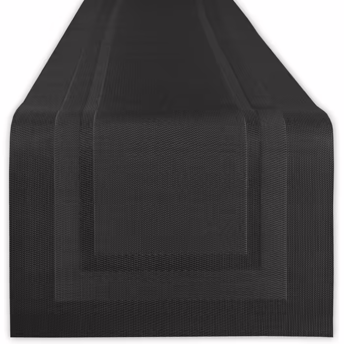 DII PVC Tablecloth Collection - Woven for Indoors and Outdoors, Polyvinyl Chloride, Black, Table Runner, 14x72