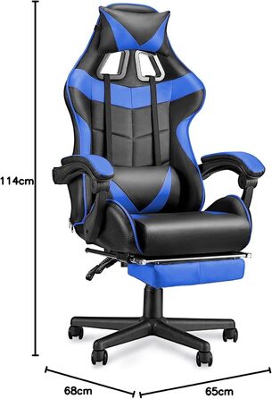 Геймерське крісло Soontrans CK001 Racing: з підставкою для ніг, подушкою для шиї та попереку, підлокітниками, функцією відкидання, для стрімінгу Xbox (Синій)