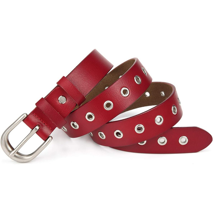 Жіночий шкіряний ремінь з металевою пряжкою для джинсів Dreess, ширина 1.1 см (XS:85 см, підходить для обхвату талії 60-74 см), колір: червоний