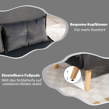 HOMCOM 2-Seater Sleeper Sofa, Convertible Sofa Bed, Adjustable Backrest, Fabric Upholstery, Metal Frame, Gray