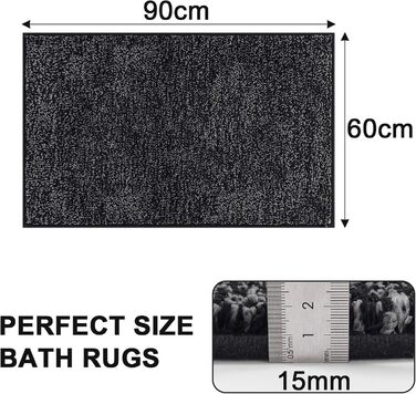 Килимок для дому та ванної кімнати SHACOS, 80x120 см, чорно-сірий, швидковисихаючий, з антиковзаючою основою