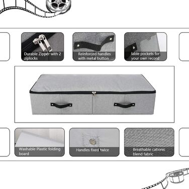 Складана коробка для зберігання під ліжком, 90x42x18 см, чорно-сіра, 2 шт.