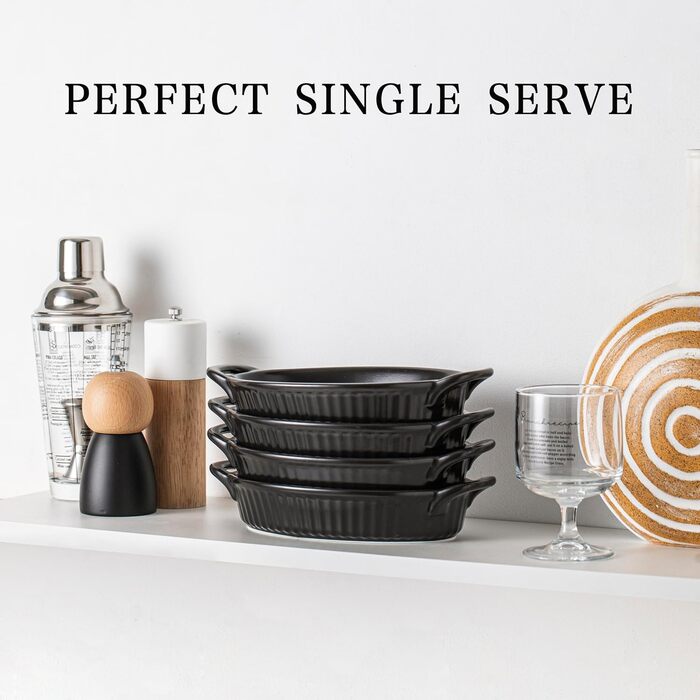 Frewinky Au Gratin Casserole Dish Set, Ceramic, with Handles, Heat-Resistant, Mini Casserole Dishes for Oven, Oval Porcelain Baking Dishes for Gratin, Casseroles and Roasting, 4-Piece Set, White 4 PCS White (Soft White)