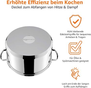 Amazon Basics Набір посуду 11 предметів, нержавіюча сталь, підходить для індукції, з кришками, сріблястий