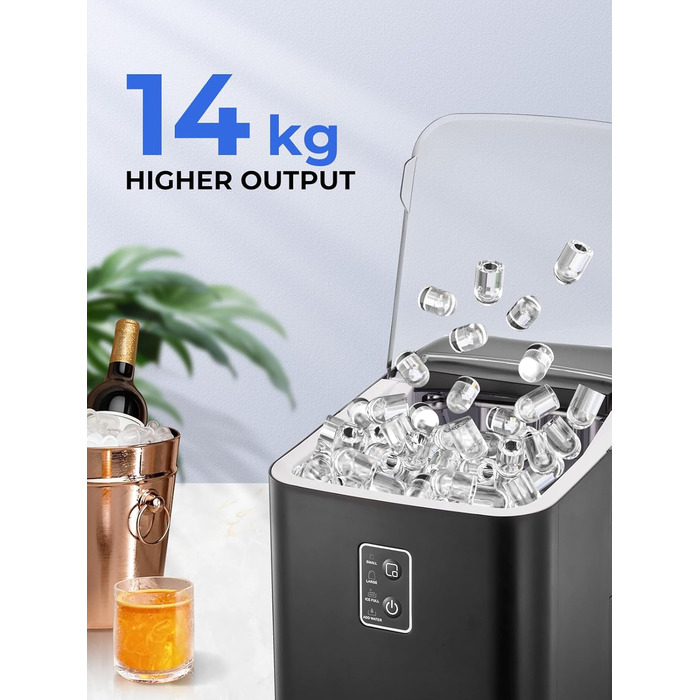 FOHERE Ice Maker - Fast Ice in 5 Minutes, 14kg/24h Capacity, Self-Cleaning, 2 Sizes, Portable for Kitchen, Office, Bar & Party (Black)