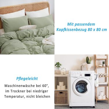 Комплект постільної білизни ATsense 155x220 см, бавовна, 2 предмети, світло-зелений, сертифікат ÖkoTex, лляна текстура, дихаючий, 1 підковдра і 1 наволочка 80x80 см